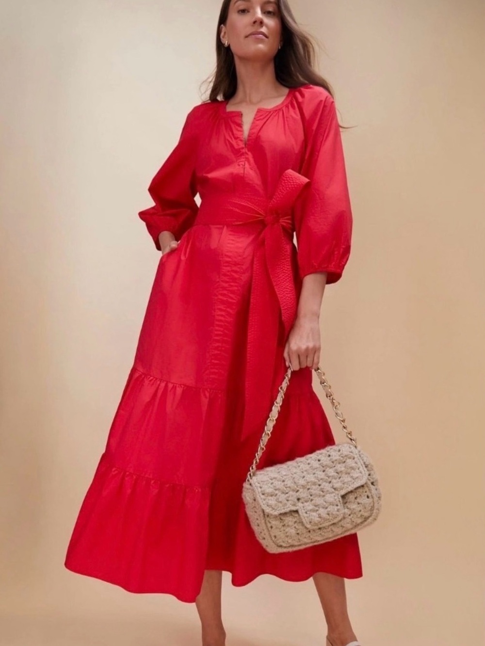 Tuckernuck Lyles Red Tiered Tie-Waist Maxi Dress
